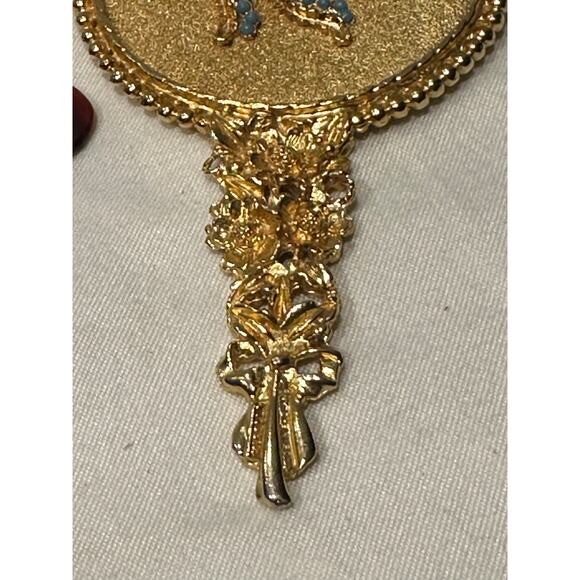 MIRELLA Ornate Gold Plated Hand Mirror and Travel Comb Set vanity set Vtg - Picture 3 of 9